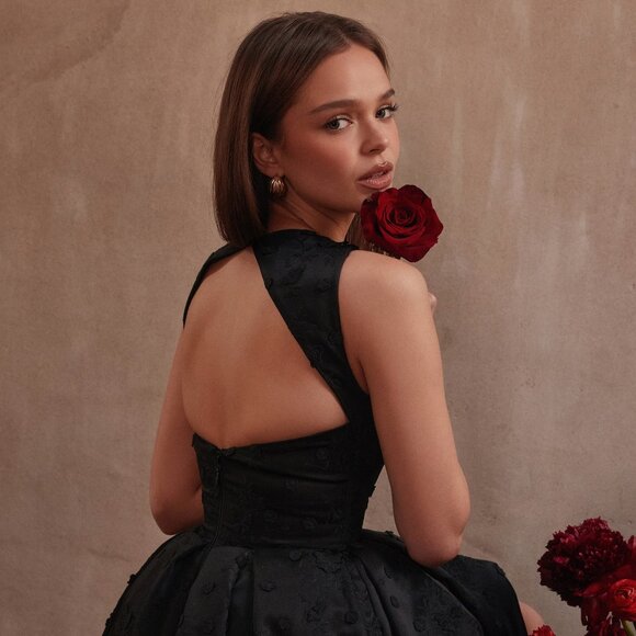 House of CB Dresses & Skirts - Melika black backless embroidered mini puffball dress S